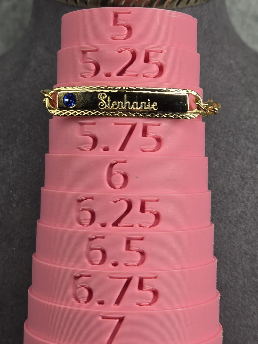 Personalized Stephanie Bar Bracelet with Blue Accent Gold Tone
